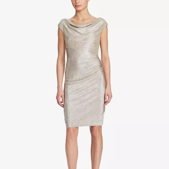 Lauren Ralph Lauren Dresses & Skirts - LAUREN Ralph Lauren Gold Shimmer Crepe Cowl Neck Cocktail Dress Size 10